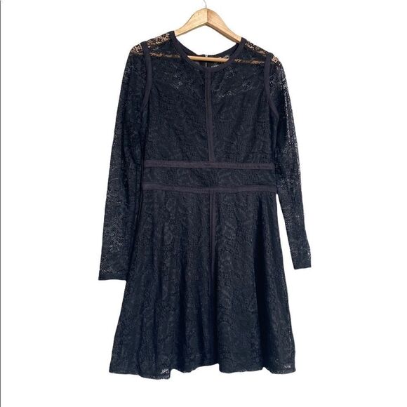 Xhilaration Black Crochet Velvet Long Sleeve Dress - Picture 3 of 5